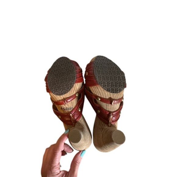 Frye Brown Leather Crisscross Multi Slide Reese Slip On Heels Women Sz 6.5 - Picture 3 of 8